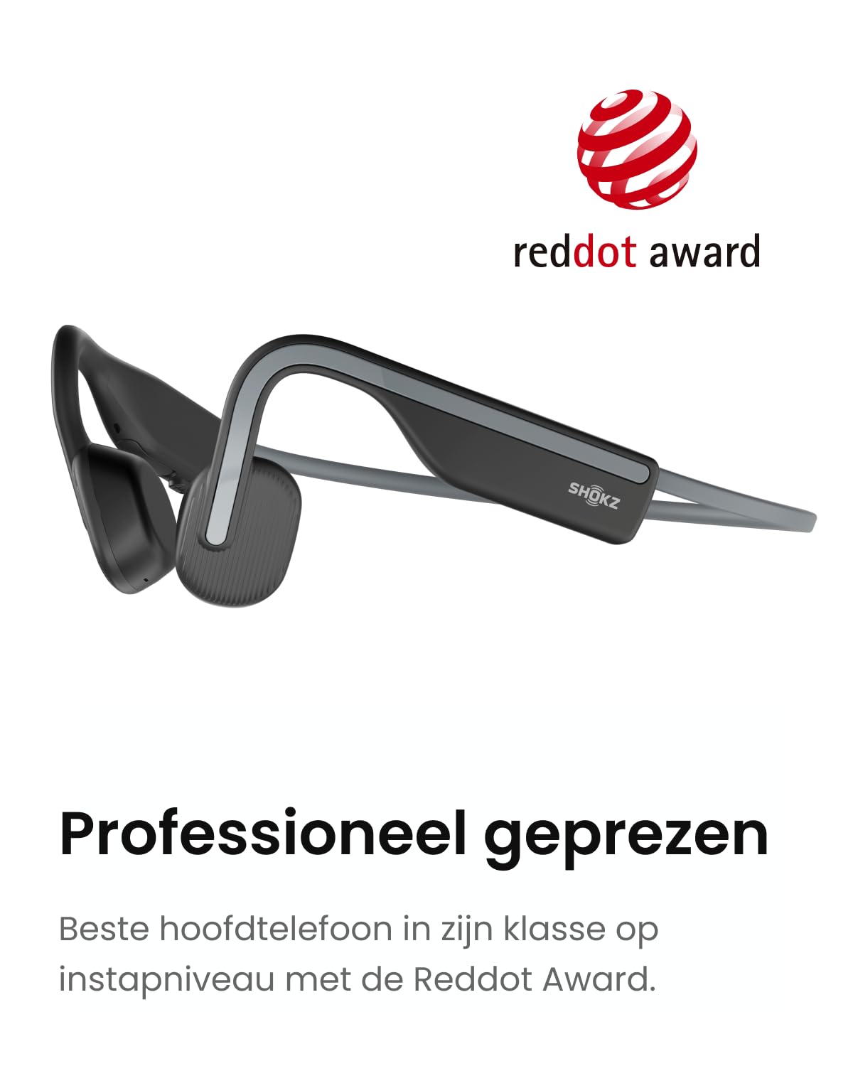 SHOKZ OpenMove draadloze hoofdtelefoon, [Rotterdam Marathon Aanrader] Bluetooth-headset met beengeleiding met microfoon, 6 uur speeltijd & IP55 waterdicht, sporthoofdtelefoon voor hardlopen (Grijs)