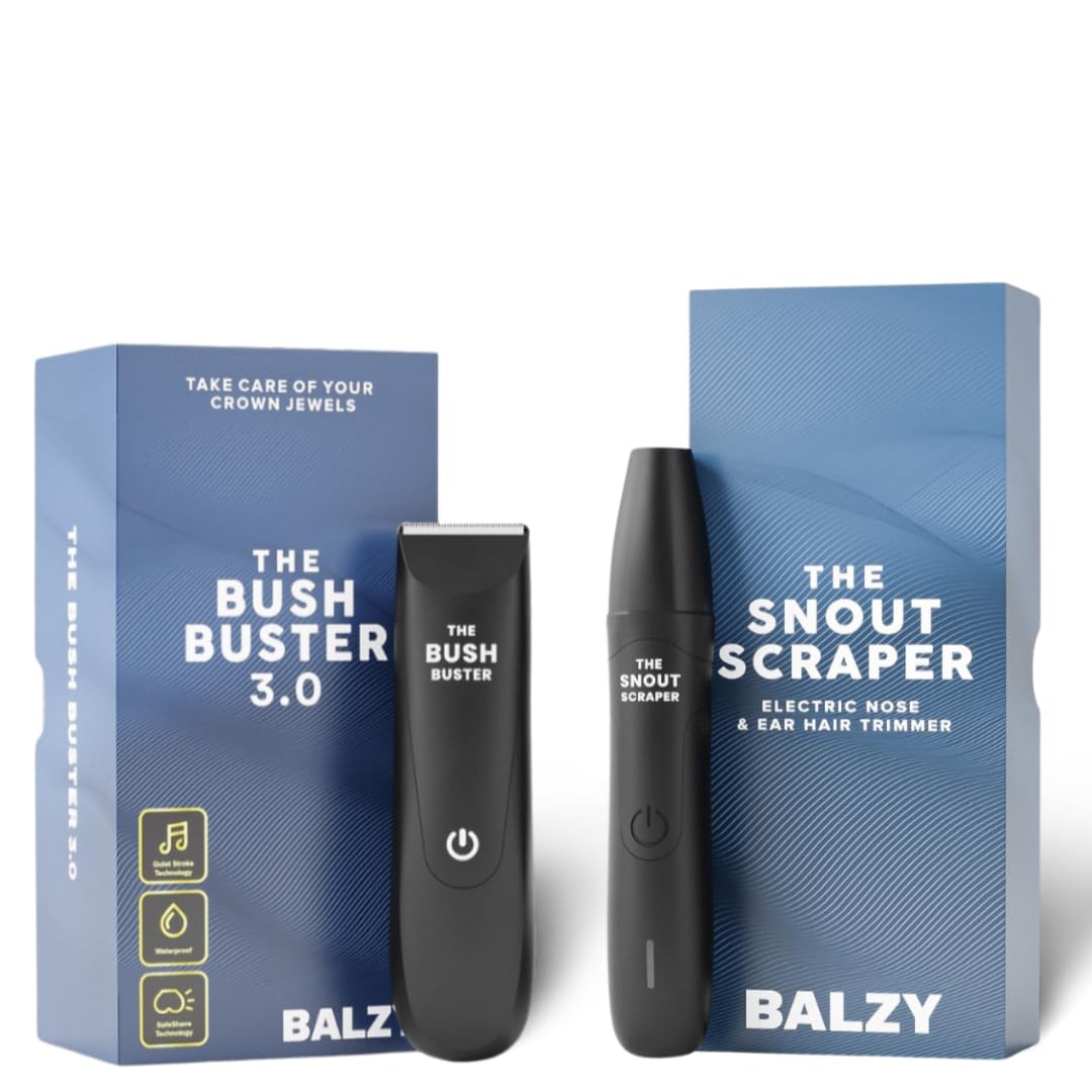 BALZY Grooming Package 3.0 voor mannen, BushBuster 3.0 trimmer voor heren, SnoutScraper Neustrimmer en Oortrimmer, Waterdicht, Oplaadbaar