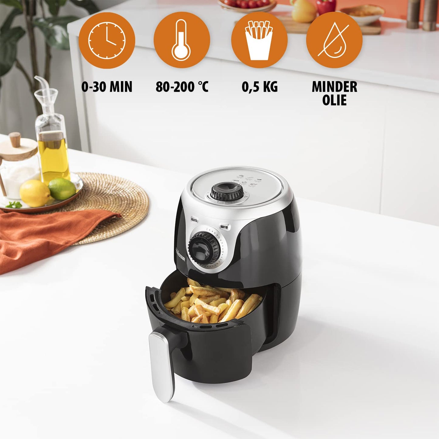 Tristar Airfryer Mini FR-6980 – Inhoud 2 Liter - 1000 Watt - Extra knapperig resultaat zonder olie