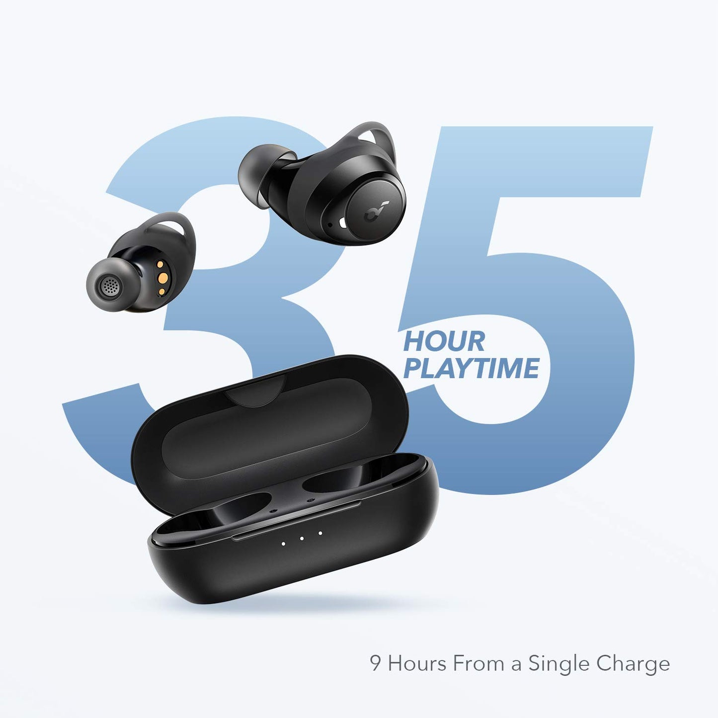 Soundcore by Anker A1 True Wireless Earbuds, krachtig aangepast geluid, 35u speeltijd, draadloos opladen, snelladen via USB-C, IPX7-waterdicht, knopbediening, Bluetooth-oordopjes, pendelen, sport