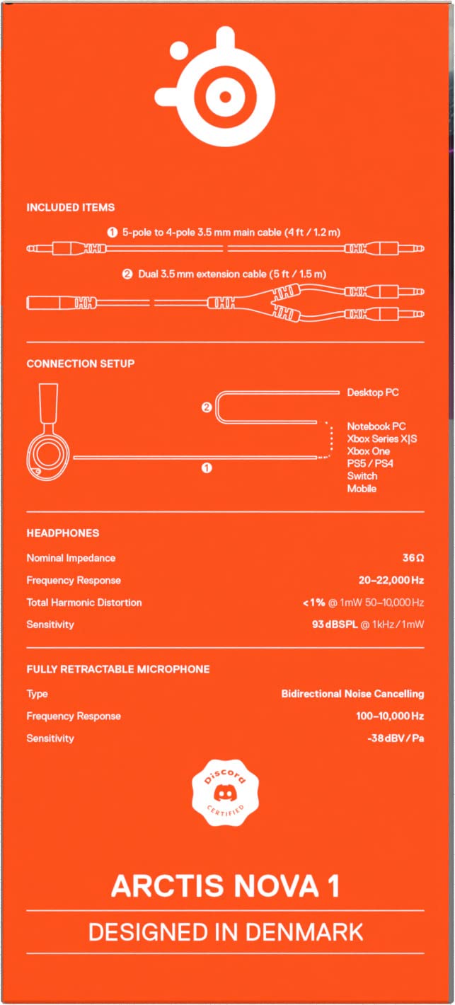 SteelSeries Arctis Nova 1 - Multi-systeem gamingheadset - HiFi-drivers - 360° ruimtelijke audio - Memory Foam-oorkussens - Ultralichtgewicht - PC, PS5, PS4, Switch, Xbox - Zwart
