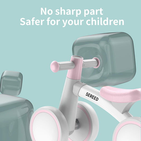 SEREED Baby loopfiets voor 1 jaar oude jongens meisjes 12-24 maanden peuter loopfiets, 4 wielen peuter eerste fiets, eerste verjaardagscadeau