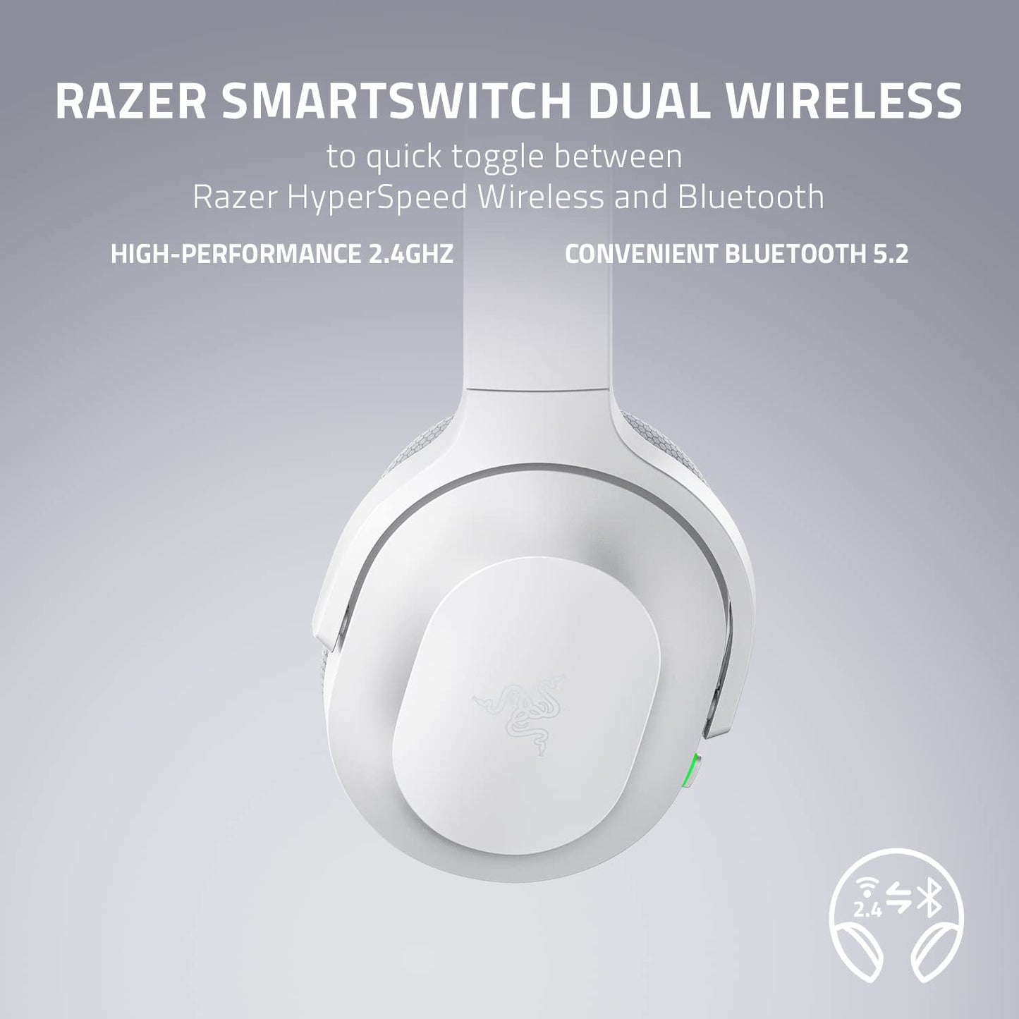 Razer Barracuda Draadloze multiplatformgaming en mobiele headset Razer SmartSwitch Dual Wireless ruisonderdrukkende microfoons TriForce Titanium 50 mm driver Mercury standaard