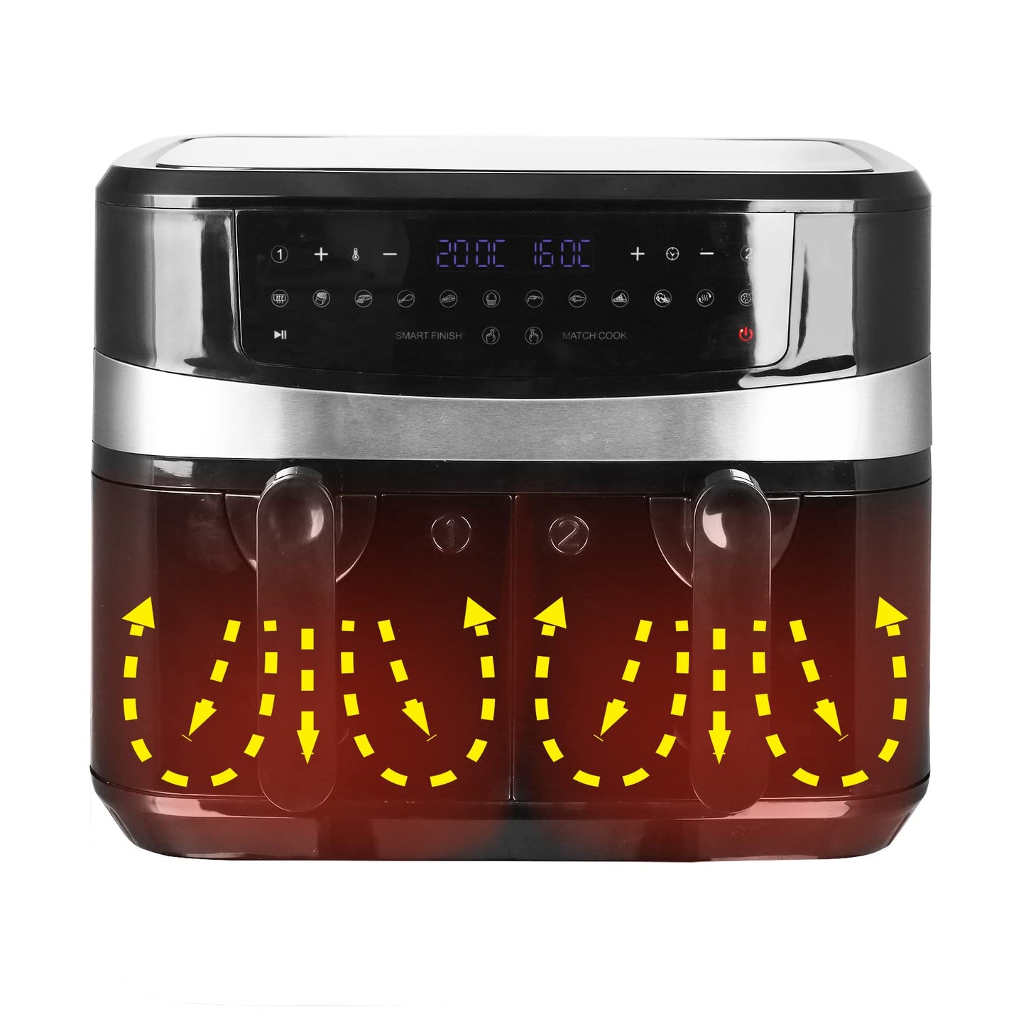 Emerio AF-126672 Digitale dubbele heteluchtfriteuse AirFryer frituren met hete lucht zonder extra olie 2 x 4,5 l volume 12 programma's BPA vrij Smart Finish functie (beide tegelijkertijd klaar),zwart