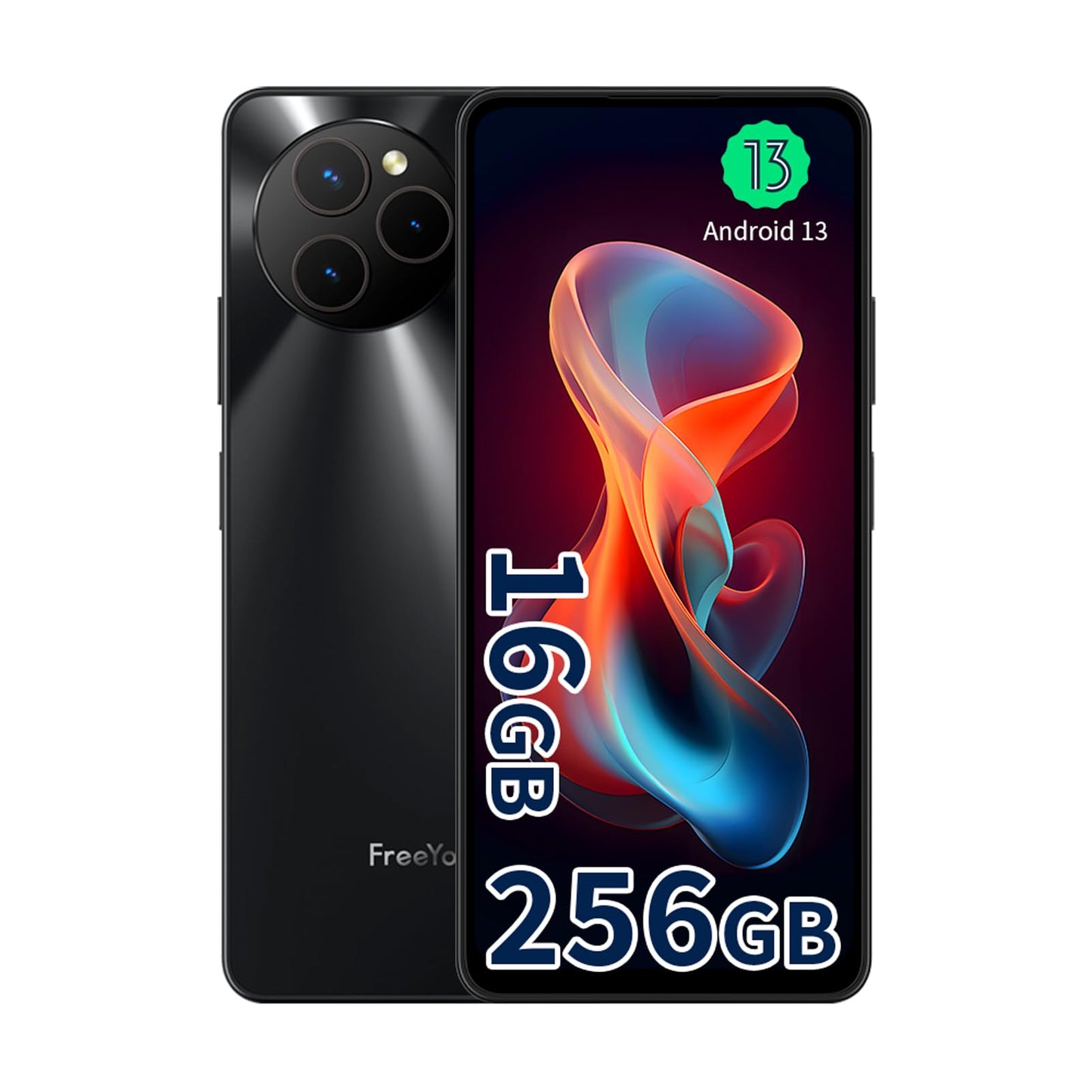 FreeYond M6 16 GB + 256 GB/2 TB mobiele telefoon zonder abonnement, 6,78 inch FHD Display Octa Core, 50 MP+ 2 MP + 2 MP AI-camera 5000 mAh (18 W) Android 13 Dual-SIM smartphone 4G, OTG/NFC/GPS/3