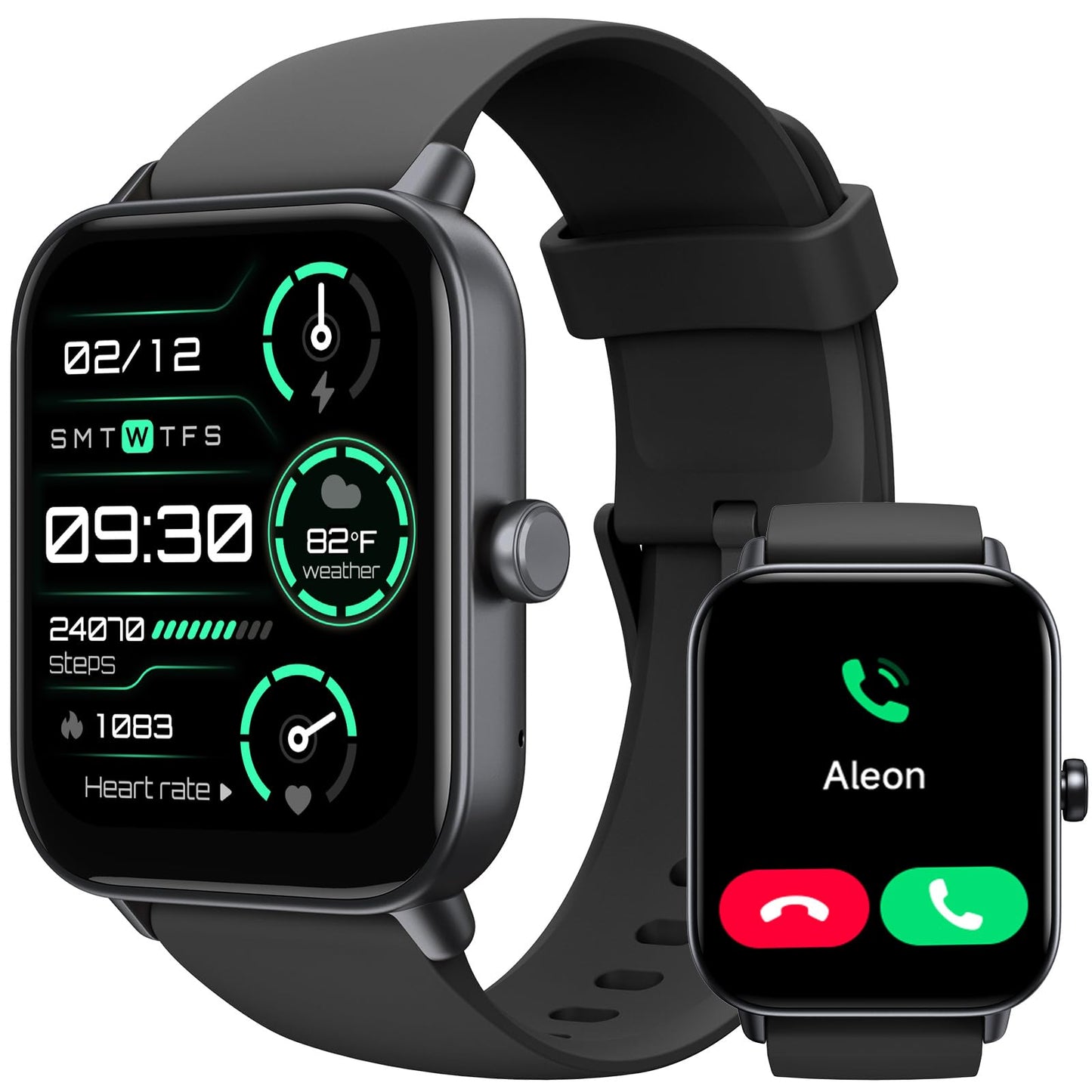 TOOBUR Smartwatch voor heren, dames, Alexa ingebouwd, IP68 waterdicht, zwemmen, 1,8 inch fitnesshorloge met beantwoorden en bellen/hartslag/stappenteller/slaaptracker/100 sporten, compatibel met