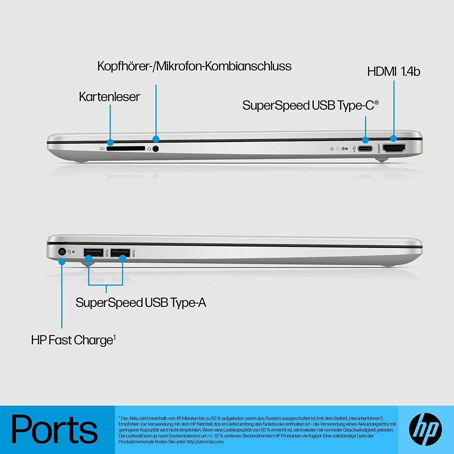 HP Laptop | 15,6 inch FHD-display, Intel Core i7-1255U, 16 GB DDR4 RAM, 512 GB SSD, Intel Iris Xe-grafische kaart, Windows 11 Home, QWERTZ toetsenbord, zilver