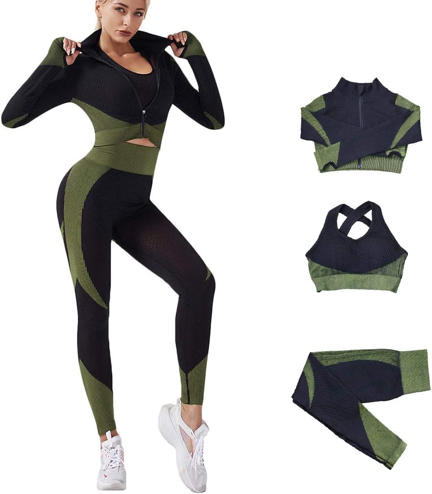 VERILISS Dames 3-Delige Naadloze Sportkleding Sets Trainingsoutfit Voor Dames Gymkleding Yoga Legging