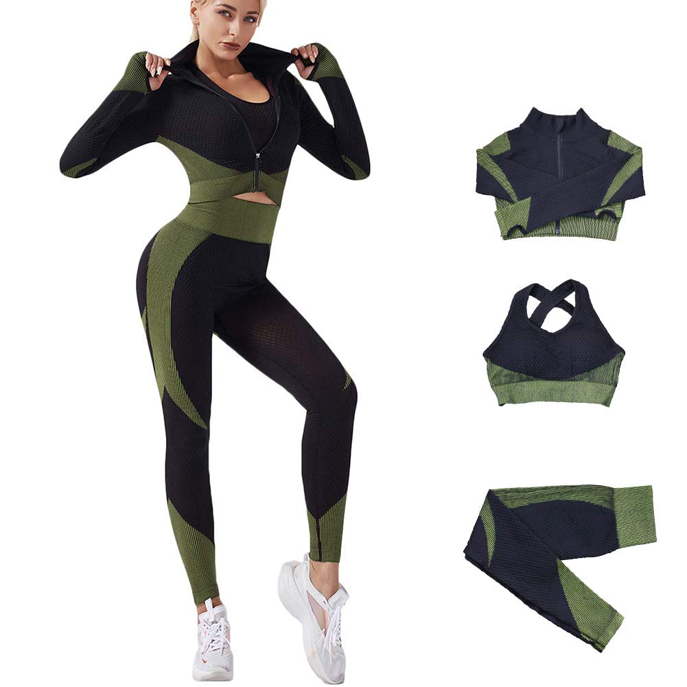 VERILISS Dames 3-Delige Naadloze Sportkleding Sets Trainingsoutfit Voor Dames Gymkleding Yoga Legging