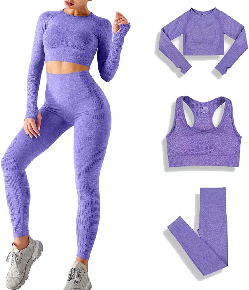 DONYKARRY Dames 3-Delige Yoga Workout Sets Voor Vrouwen Sportkleding Hoge Taille Leggings Sport BH Trainingspakken Set