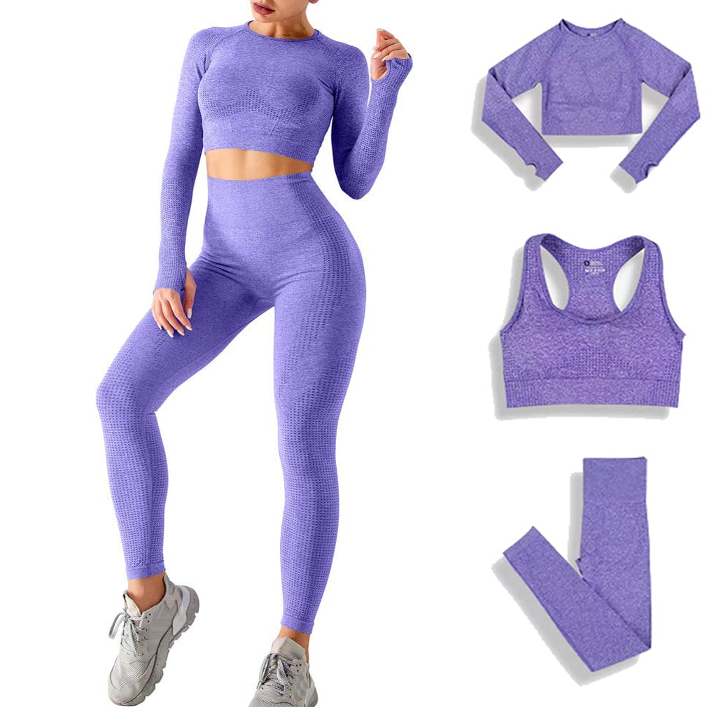 DONYKARRY Dames 3-Delige Yoga Workout Sets Voor Vrouwen Sportkleding Hoge Taille Leggings Sport BH Trainingspakken Set