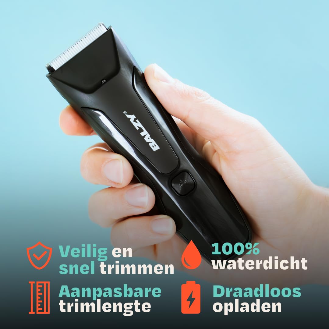 BALZY BushBuster 4.0 Lichaamshaartrimmer voor heren, schaamhaar, oksels, borst, waterdicht, oplaadbaar, usb c, body groomer for men black