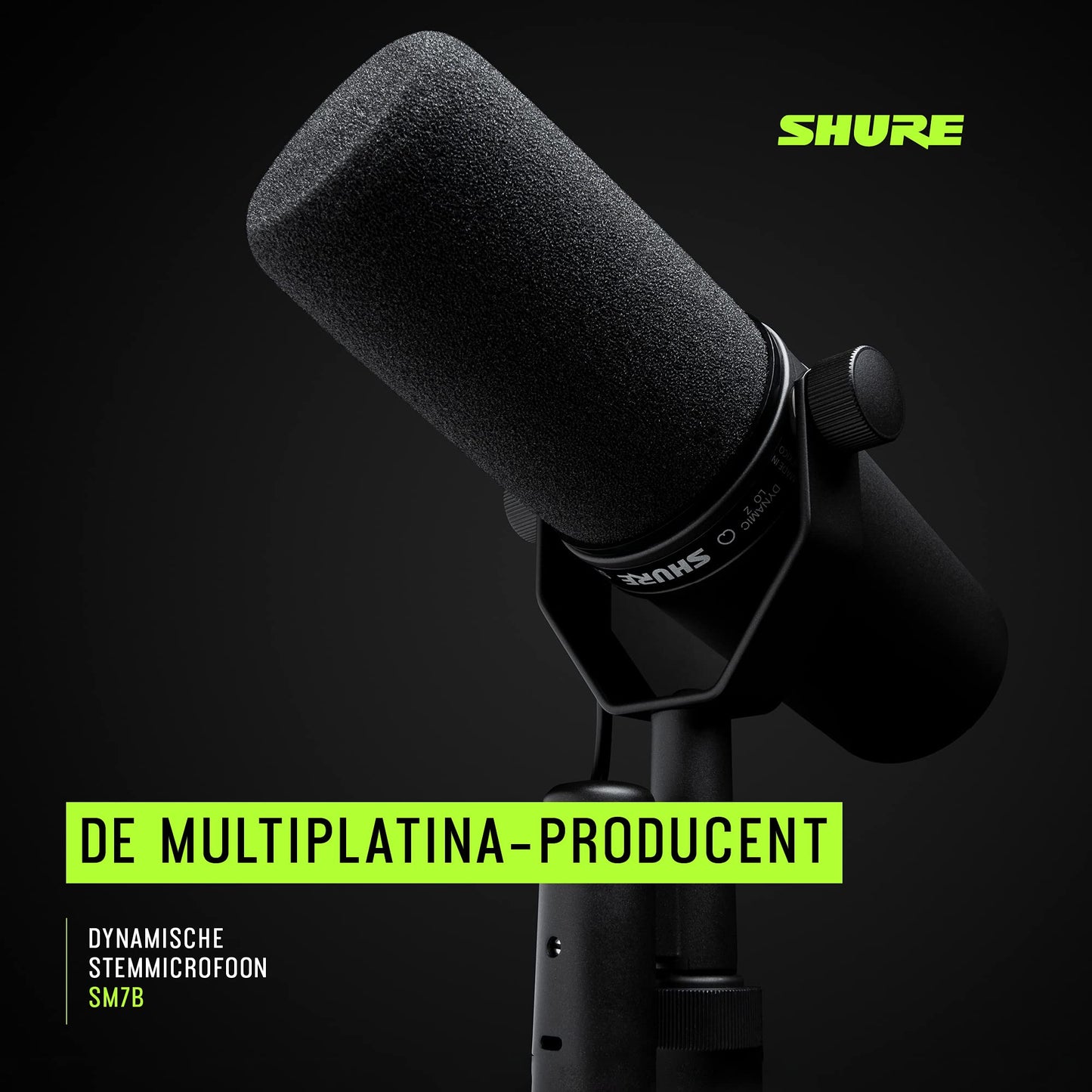 Shure SM7B vocale dynamische microfoon voor uitzending, podcast & opname, XLR Studio Mic voor muziek en spraak, brede frequentie, warm en glad geluid, robuuste constructie, afneembare voorruit - zwart