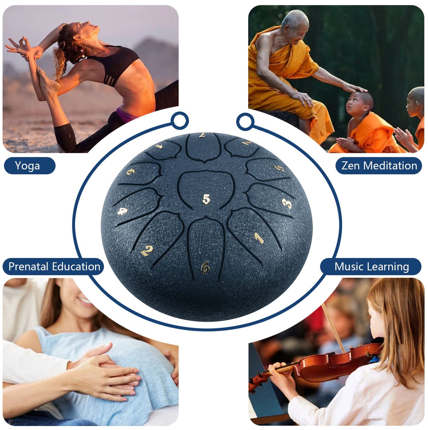 Tongdrum 11 tonen 15,2 cm, tongtrommel, schijftrommel, stalen pan tonen, slaginstrument handpan drum met accessoiredoos, tas, vingerplectrums, muziekboek en sticks voor meditatie, yoga, geluidsgenezing