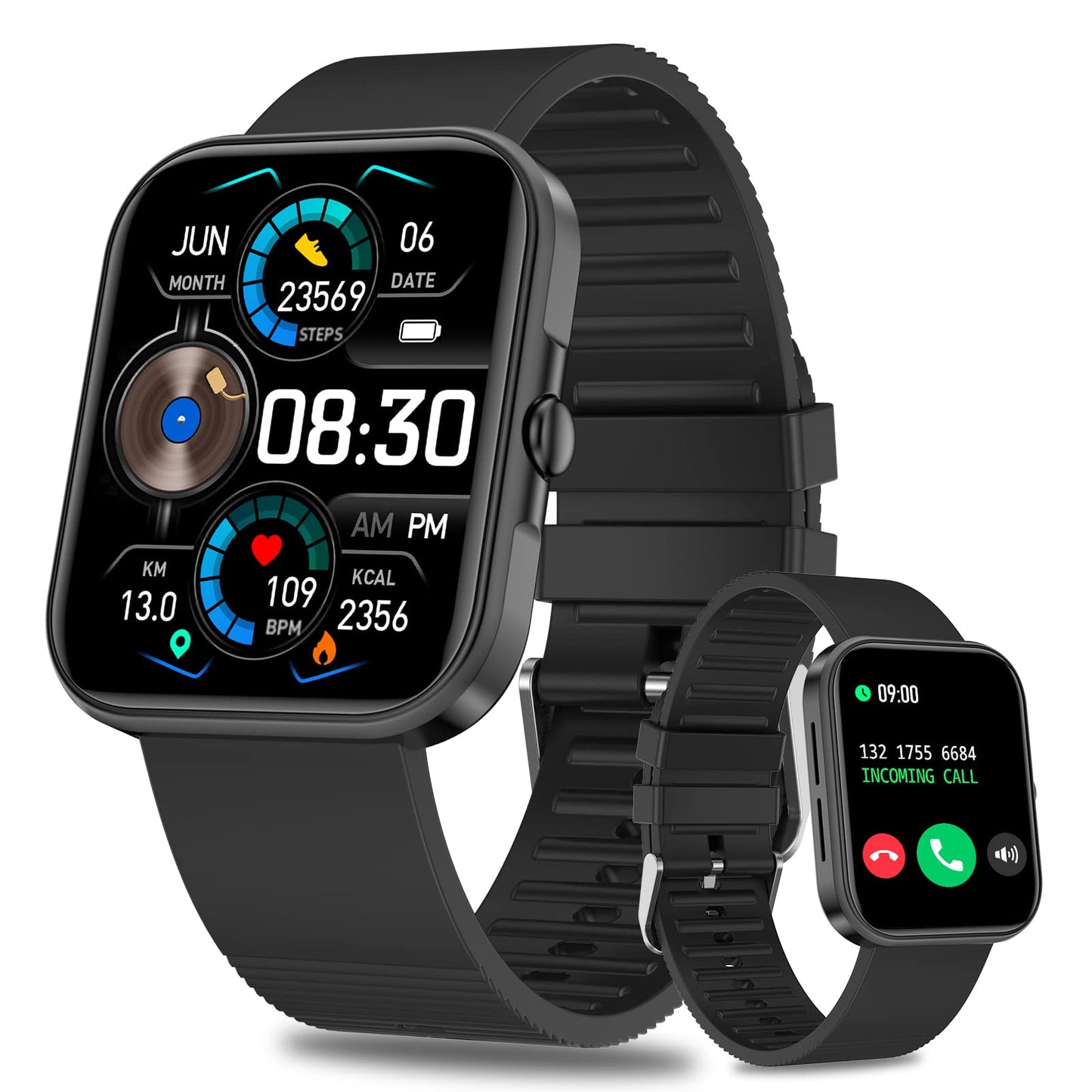 Smartwatch voor Mannen (Wijzerplaat/Antwoord Oproepen), Ip67 Waterdichte Fitnesstracker met Muziekspeler, 1,8" Bluetooth Smart Watch met BP/HR/SpO2/Slaapmonitor voor Android iOS