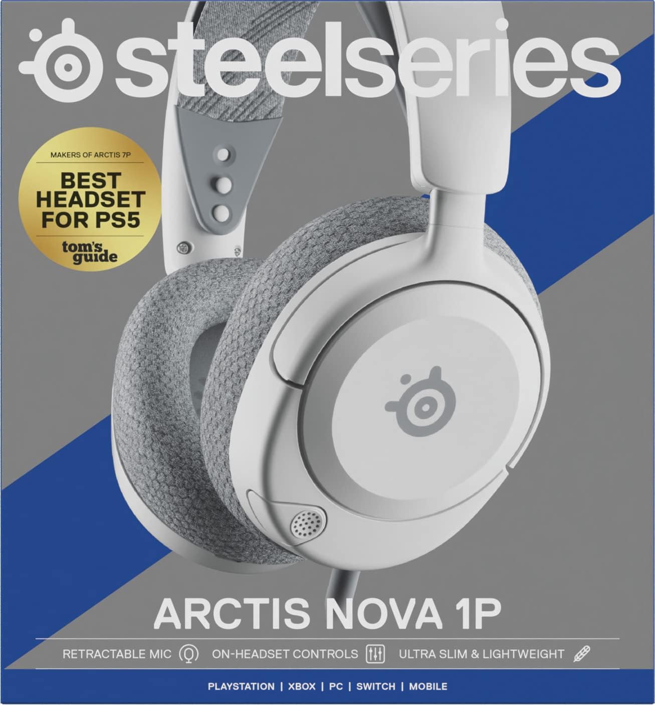 SteelSeries Arctis Nova 1P - Multi-systeem gamingheadset - HiFi-drivers - 360° ruimtelijke audio - Memory Foam-oorkussens - Ultralichtgewicht - PS5, PS4, PC, Switch, Xbox - Vit, Kabel, Wit