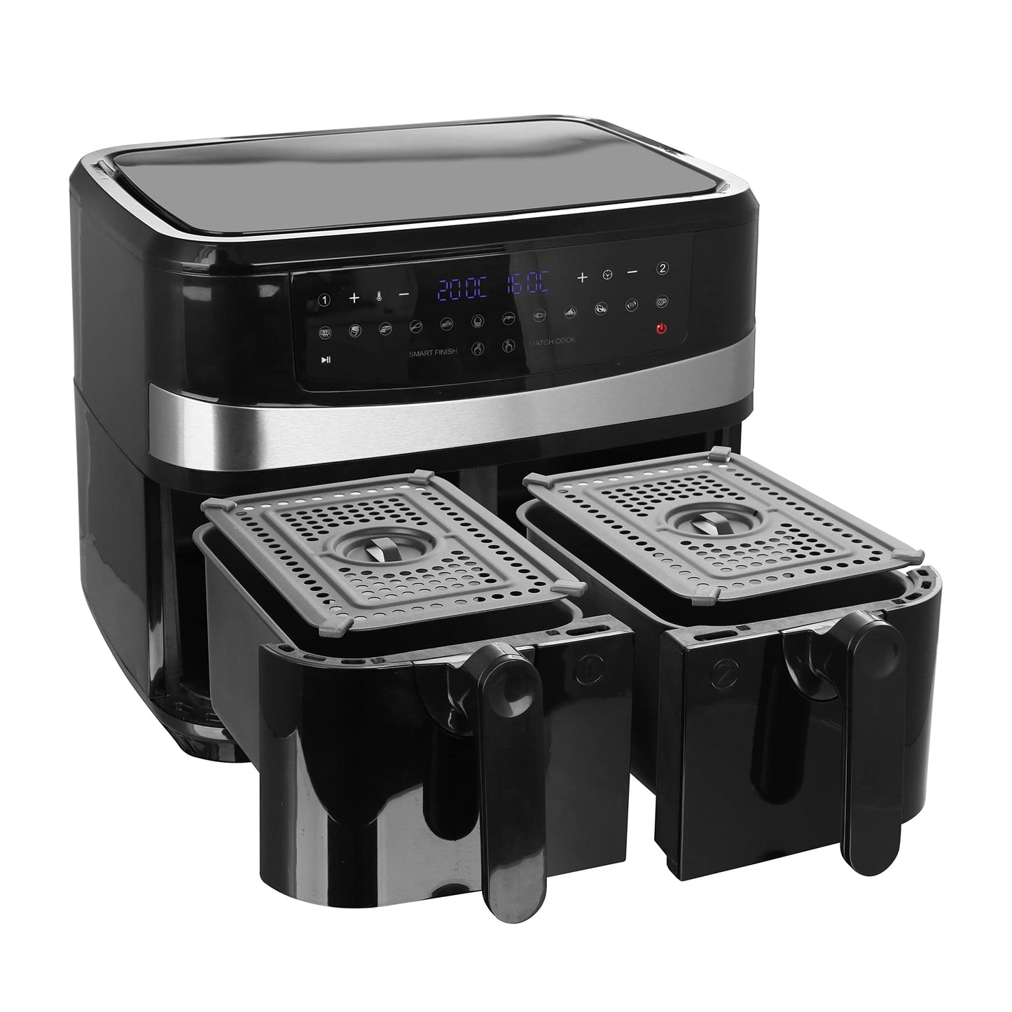 Emerio AF-126672 Digitale dubbele heteluchtfriteuse AirFryer frituren met hete lucht zonder extra olie 2 x 4,5 l volume 12 programma's BPA vrij Smart Finish functie (beide tegelijkertijd klaar),zwart