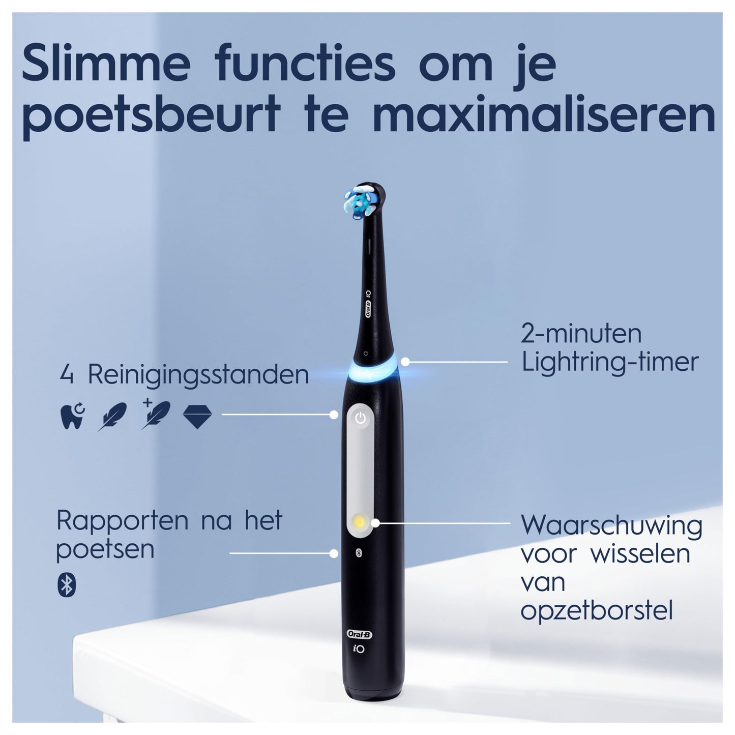 Oral-B iO Series 4 Zwarte Elektrische Tandenborstel, 1 Opzetborstel, 1 Reisetui, Ontworpen Door Braun