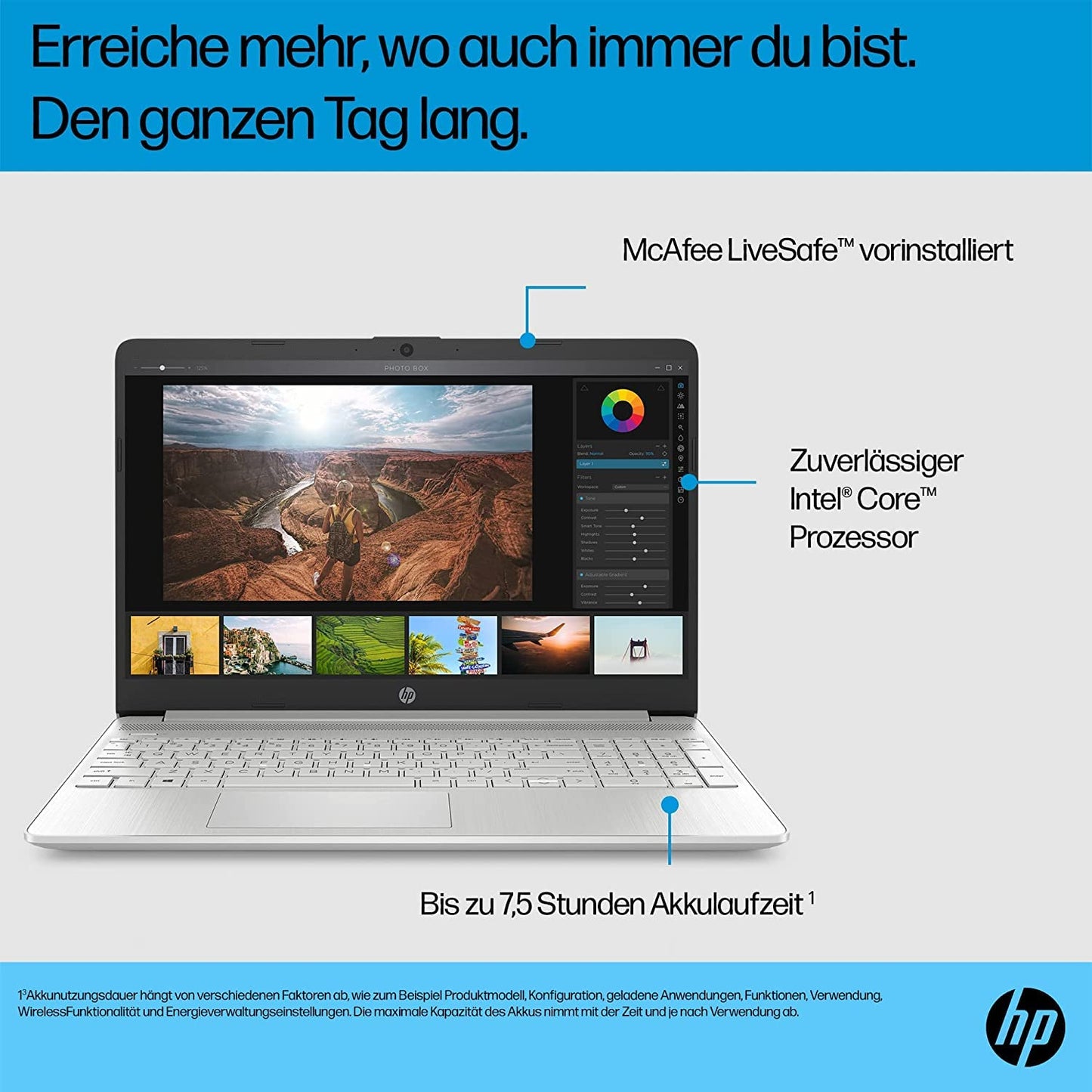 HP Laptop | 15,6 inch FHD-display, Intel Core i7-1255U, 16 GB DDR4 RAM, 512 GB SSD, Intel Iris Xe-grafische kaart, Windows 11 Home, QWERTZ toetsenbord, zilver