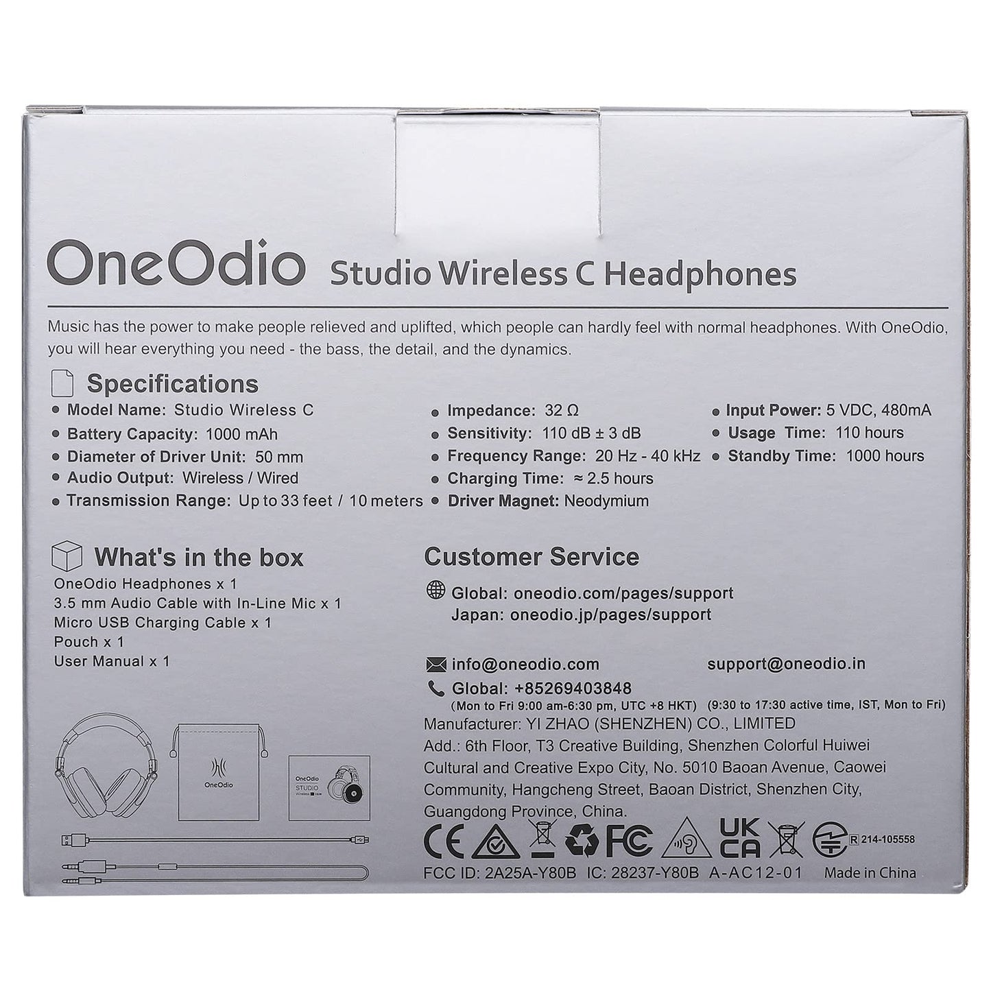 OneOdio Bluetooth over-ear hoofdtelefoon, tot 110 uur en BT 5.2, gesloten muziek, draadloze hoofdtelefoon met 50 mm driver, hifi stereo opvouwbare bas-headset met microfoon voor laptop/mobiele telefoon/pc