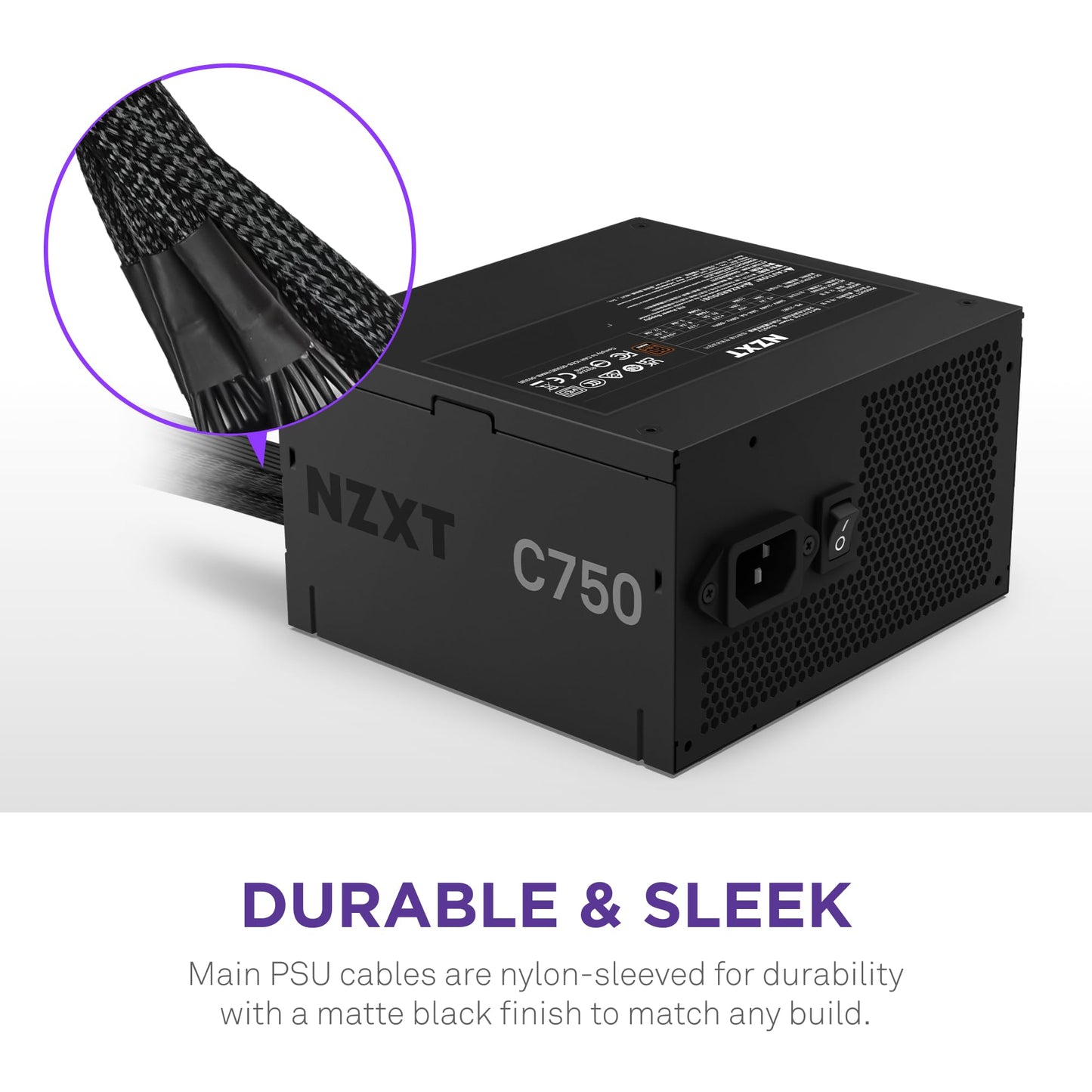 Nzxt C750 Bronze PSU - PA-7B2BB-EU - 750 watt - 80 Plus Bronze gecertificeerd - Niet-modulair ontwerp - 120 mm FDB-ventilator - Hoofdkabels met matzwarte mouwen - 3 jaar garantie - zwart (2023)