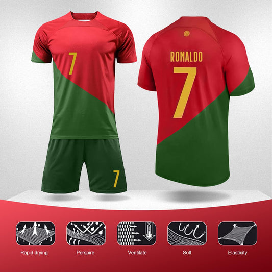 Ronronner Voetbalshirt voor kinderen met korte mouwen, set voetbaljersey, nr. 7 Red Jersey voetbal-T-shirt met sokken voor volwassenen en kinderen, Frühchen