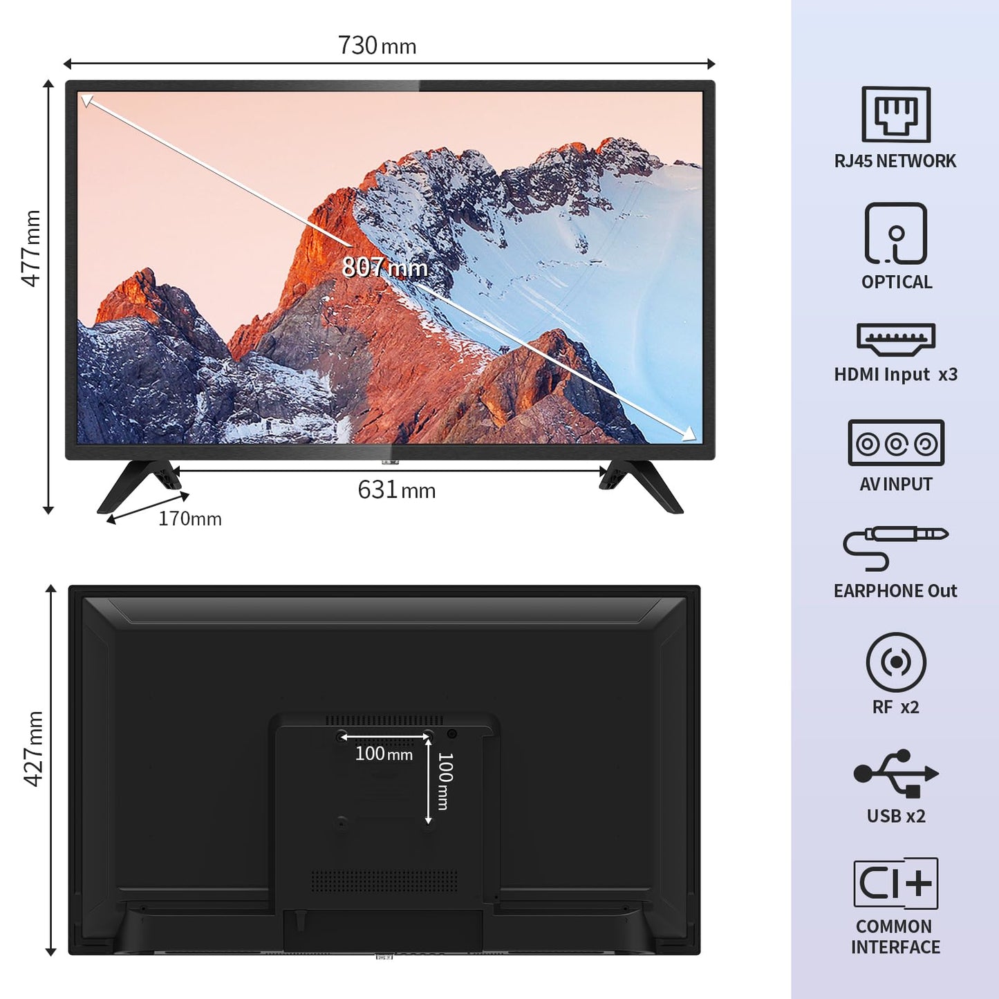 ANTTEQ AV32 Smart TV 32 Inch (80 cm) Televisie met Netflix, Prime Video, Rakuten TV, Disney+, Youtube, Wifi, Triple-Tuner DVB-T2 / S2 / C, Dolby Audio