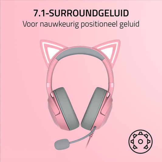 Razer Kraken Kitty V2 - Bedrade RGB Headset met Cat Ears (Reactive Streaming Lighting, Razer HyperClear Mic, TriForce 40mm Drivers, 7.1 Surround Sound) Quartz