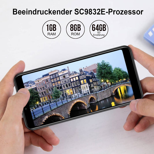 KXD 6A Mobiele Telefoons Android 8.1-3G Dual SIM Goedkope Smartphones Ontgrendeld 3in1 Sleuf 5,5 inch Scherm 1GB RAM 8GB ROM 5MP+0.3MP+2MP Drievoudige Camera's Gezicht Ontgrendelen, Zwart