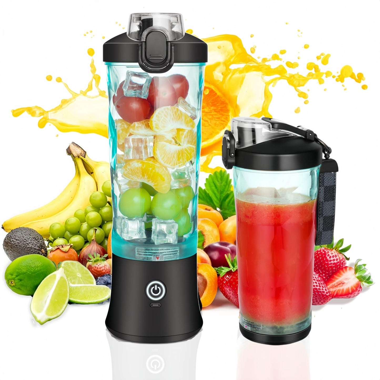 Rainpal Draagbare Blender voor Shakes en Smoothies, 600mL USB Oplaadbare Blender met Deksel, 6 Bladen, Draadloze Persoonlijke Blender, BPA-Vrije Smoothiebeker voor Buiten, Sport, Keuken