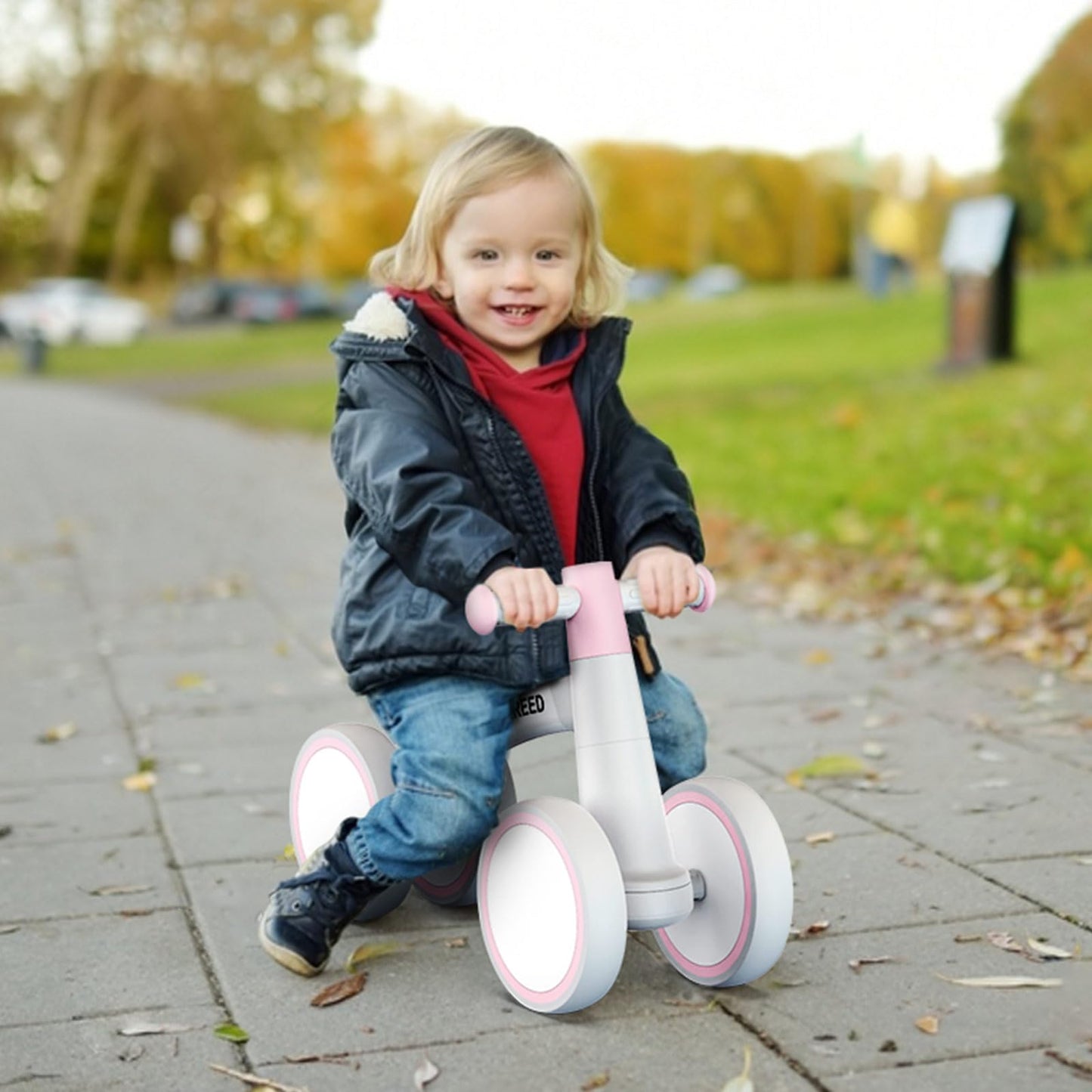 SEREED Baby loopfiets voor 1 jaar oude jongens meisjes 12-24 maanden peuter loopfiets, 4 wielen peuter eerste fiets, eerste verjaardagscadeau