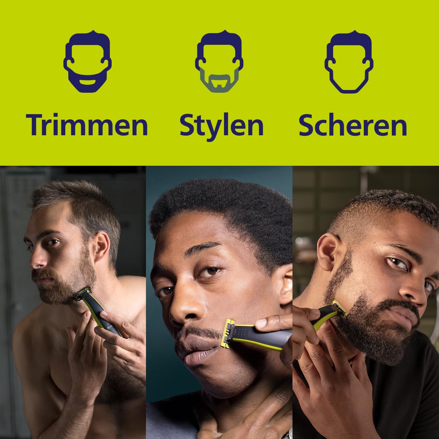 Philips OneBlade Face - Trimmer, scheerapparaat en styler - Geschikt voor alle haarlengtes - 4 Opzetbare stoppelkammen - 60 Minuten gebuikstijd - Nat en droog gebruik - Countour volgend - QP2530/30