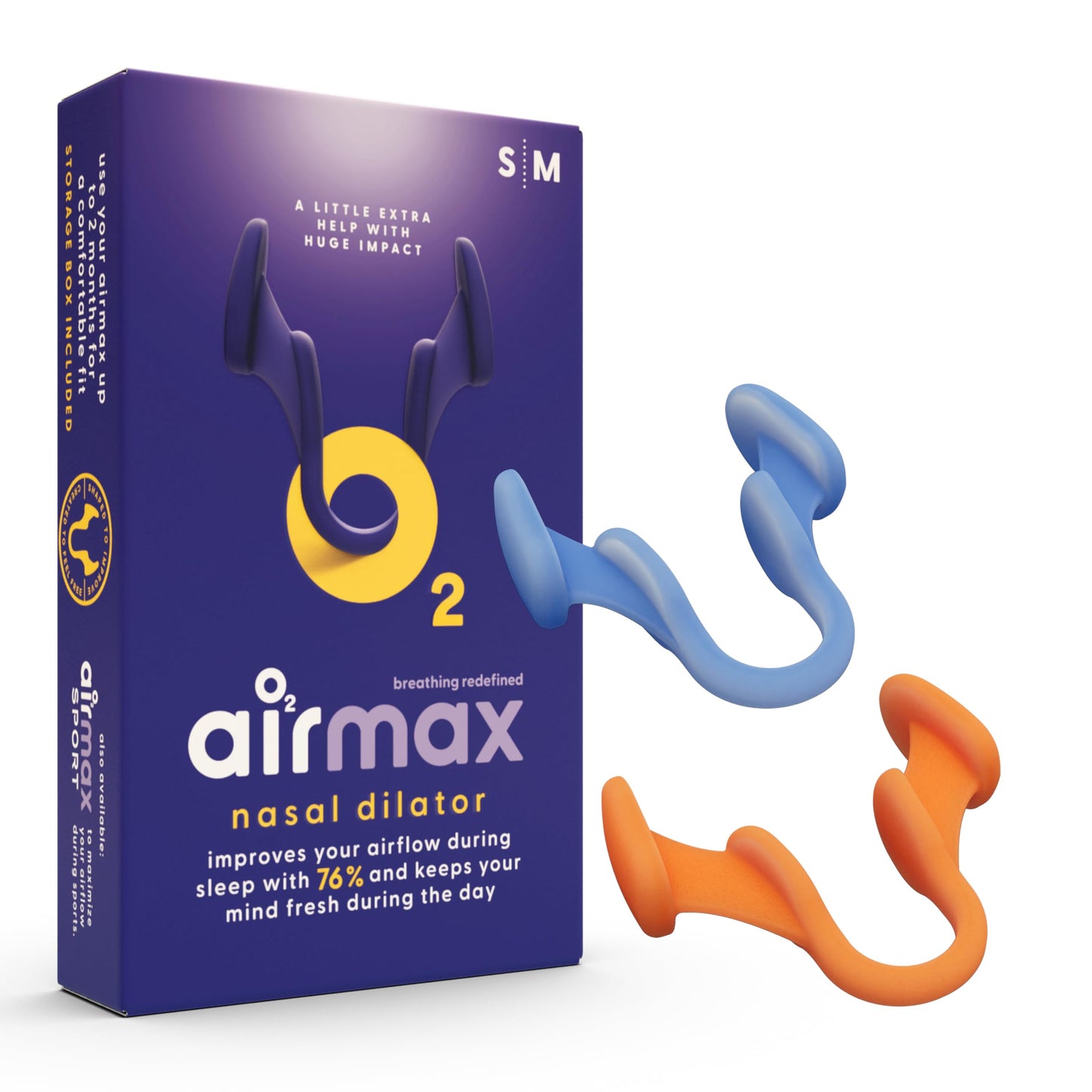 Airmax neusspreider probeerverpakking -1x small & 1x medium - Anti snurk nasal dilator - 76% meer lucht - Vrije neusademhaling - Beter slapen, stop snurken en uitgerust wakker worden - Met storage box