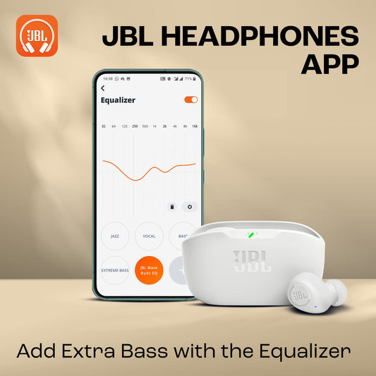 JBL Wave Buds, draadloze in ear oordopjes met IP54 en IPX2 waterdichtheid, krachtige bas en batterijduur van 32 uur, in zwart/wit/in blauw/beige/mint.