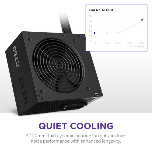 Nzxt C750 Bronze PSU - PA-7B2BB-EU - 750 watt - 80 Plus Bronze gecertificeerd - Niet-modulair ontwerp - 120 mm FDB-ventilator - Hoofdkabels met matzwarte mouwen - 3 jaar garantie - zwart (2023)