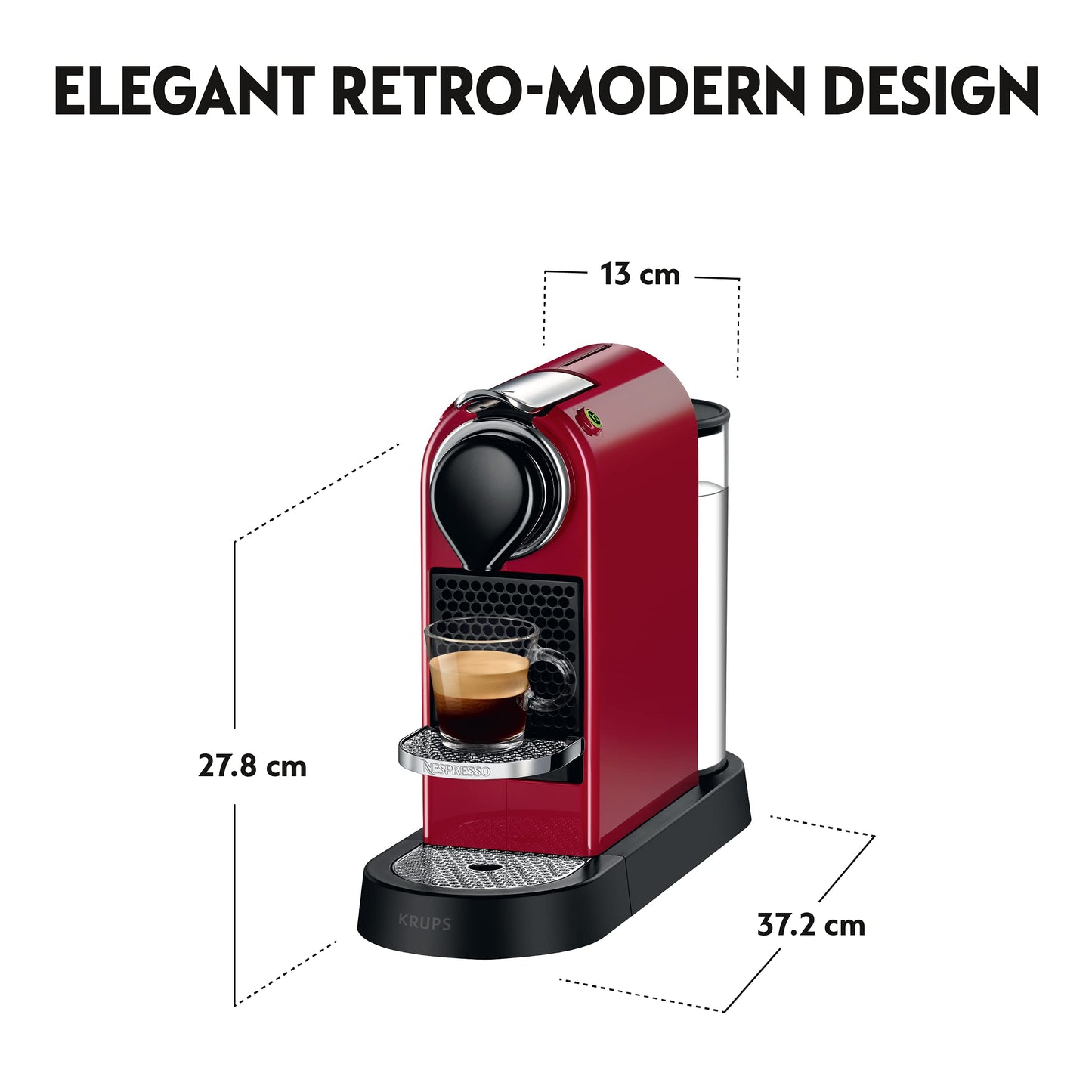 Krups Nespresso CitiZ XN7415 koffiecupmachine, Compact design, 2 koffievolumes, 19 bar, Snelle opwarming, Cherry red