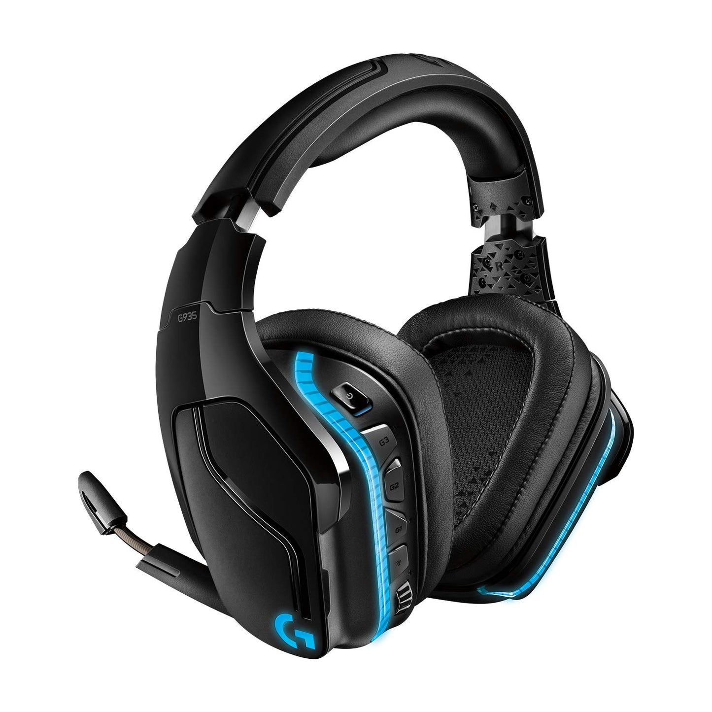 Logitech G935 draadloze RGB-gamingheadset, 7.1 surround sound, DTS X 2.0, 50 mm Pro-G-drivers, 2,4 GHz, rockermicrofoon, pc/Mac/PS4/Nintendo Switch, zwart