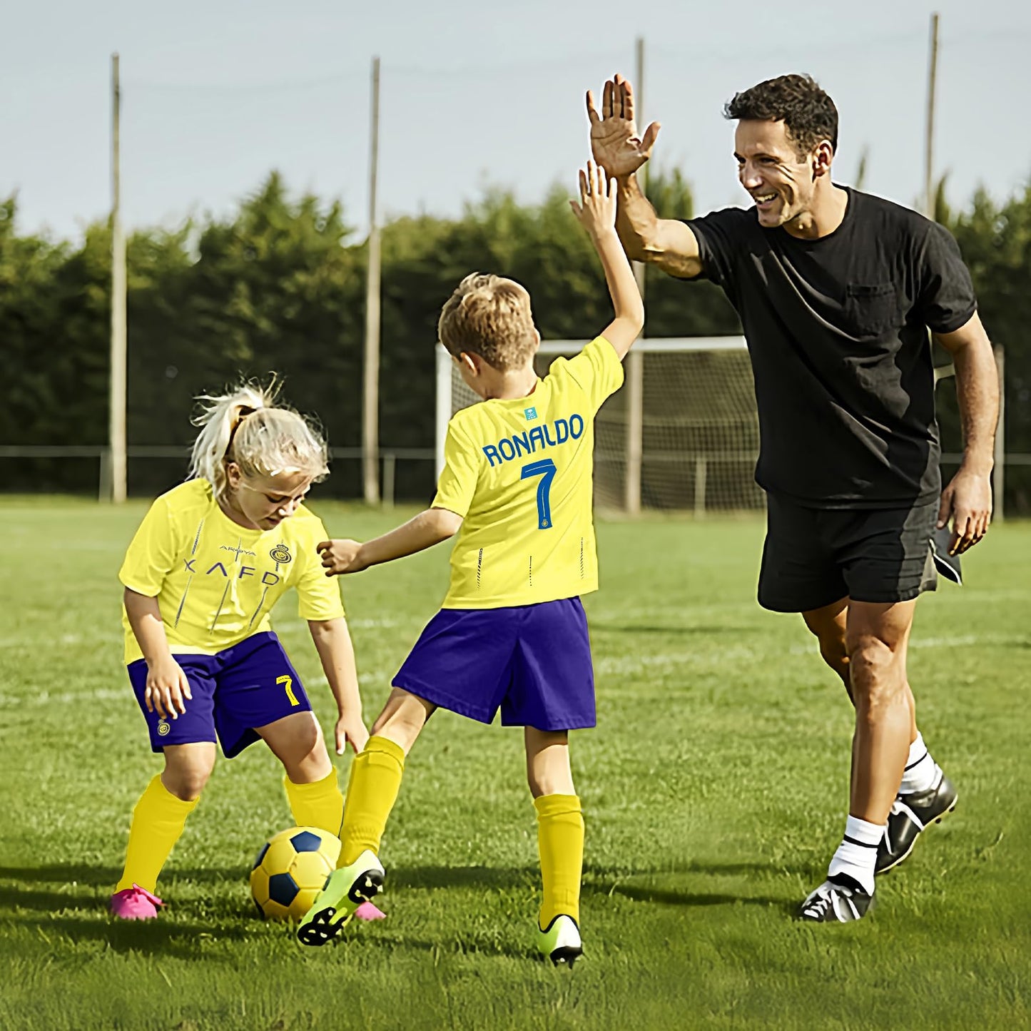 Ronronner Voetbalshirt voor kinderen, voetbalshirt, voetbalshirt, korte mouwen, set met korte mouwen, nr. 7 Yellow jersey, voetbalshirt met sokken voor volwassenen en kinderen