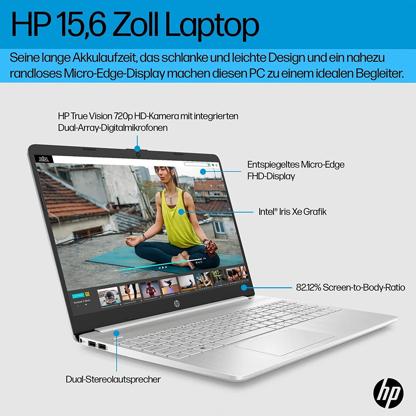 HP Laptop | 15,6 inch FHD-display, Intel Core i7-1255U, 16 GB DDR4 RAM, 512 GB SSD, Intel Iris Xe-grafische kaart, Windows 11 Home, QWERTZ toetsenbord, zilver