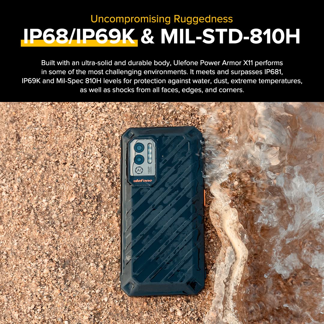 Ulefone Armor X11 Android 13 Outdoor Smartphone zonder abonnement, 8150 mAh accu, 3-kaartsleuven, 16 MP onderwatercamera, Helio A22 8 GB + 32 GB, 5,45 inch IP68 waterdichte mobiele telefoon, gezichtsontgrendeling, NFC GPS