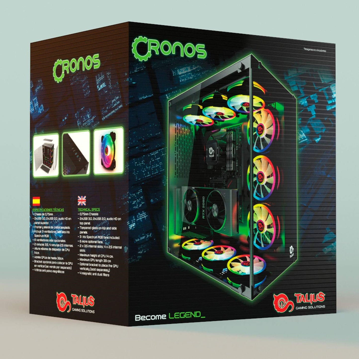 Talius Chronos ATX-gamingbox, gehard glas, ARGB-ventilator (in drie kleuren verkrijgbaar), zwart