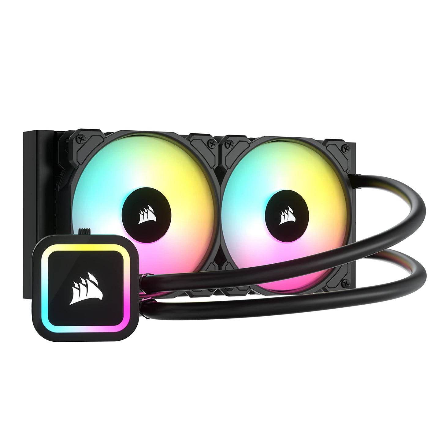 Corsair CW-9060065-WW2 H100x RGB ELITE CPU-Vloeistofkoeler 16 Dynamische RGB LED's SP120 RGB ELITE Series PWM Ventilatoren Intel® LGA 1700 1200 115X 2066 AMD® AM5/AM4 Sockets Zwart 240mm Radiator