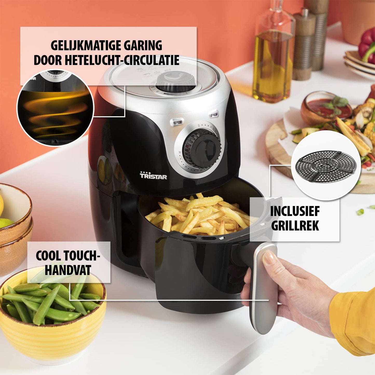 Tristar Airfryer Mini FR-6980 – Inhoud 2 Liter - 1000 Watt - Extra knapperig resultaat zonder olie