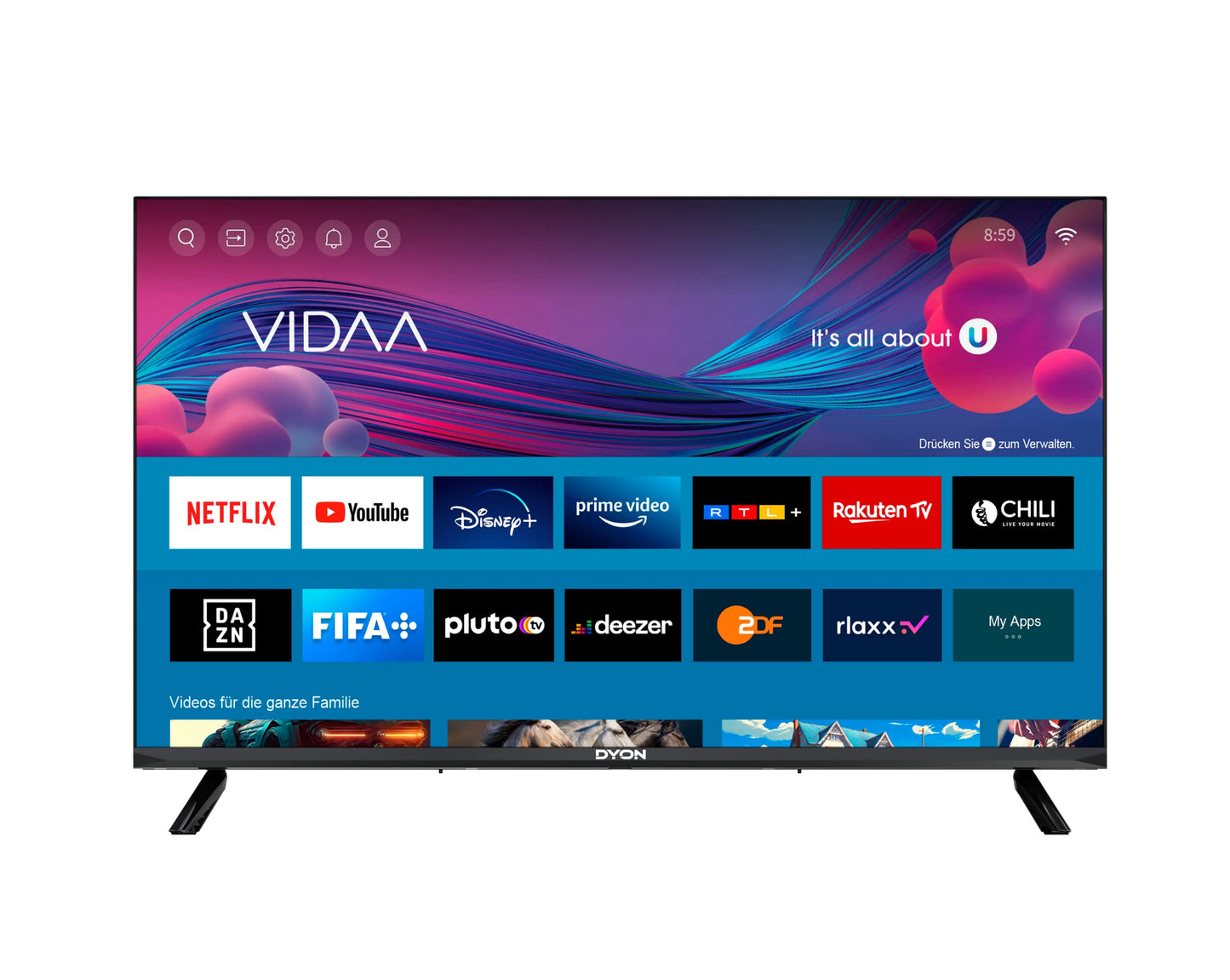 DYON Movie Smart 32 VX, 80 cm (32 inch) TV (HD Smart TV, HD Triple Tuner (DVB-C/-S2/-T2), App Store, Prime Video, Netflix, YouTube, DAZN, Disney+), model 2023