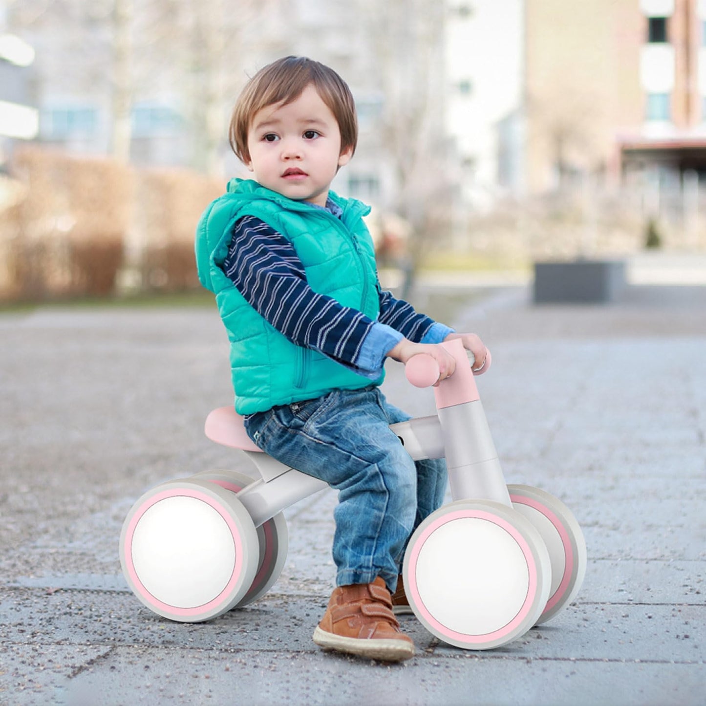 SEREED Baby loopfiets voor 1 jaar oude jongens meisjes 12-24 maanden peuter loopfiets, 4 wielen peuter eerste fiets, eerste verjaardagscadeau