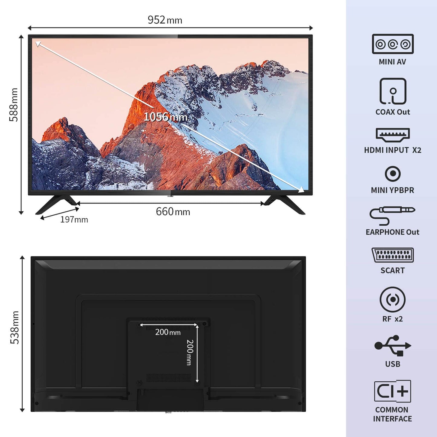 RCA iRB42F3 televisie 42 inch (TV 106 cm), Dolby Audio, LED, HDMI, mediaspeler via USB, digitale audio-uitgang, triple tuner DVB-C/T2/S2, CI+, inclusief hotelmodus, 2023