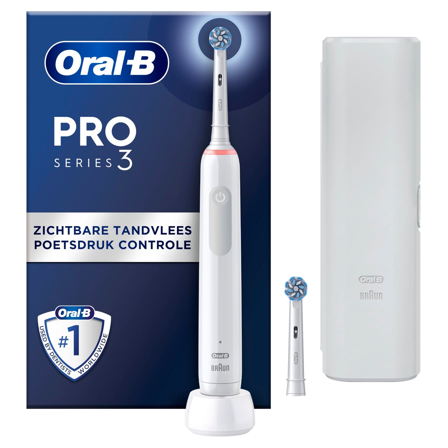 Oral-B Pro 3 3500 Wit Elektrische Tandenborstel, 1 Reisetui, 2 Opzetborstels,