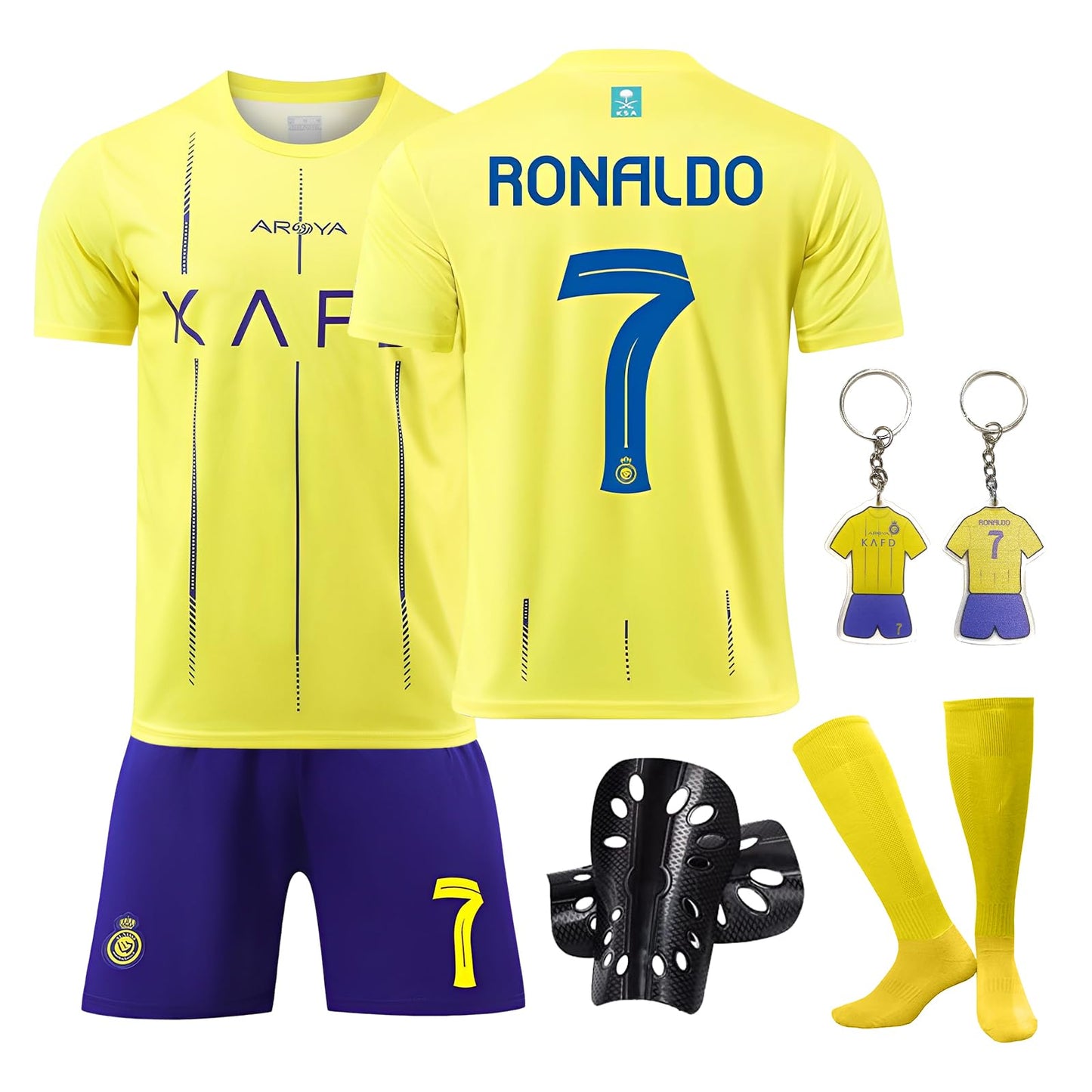 Ronronner Voetbalshirt voor kinderen, voetbalshirt, voetbalshirt, korte mouwen, set met korte mouwen, nr. 7 Yellow jersey, voetbalshirt met sokken voor volwassenen en kinderen