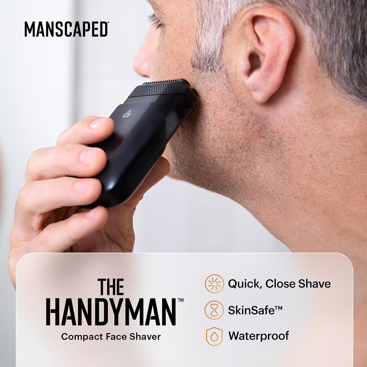 MANSCAPED™ The Handyman™ compact scheerapparaat – Draagbare gezichtshaartrimmer voor heren op reis, elektrisch scheerapparaat met USB-C oplaadbare, waterdichte, langharen leveller en foliemesjes