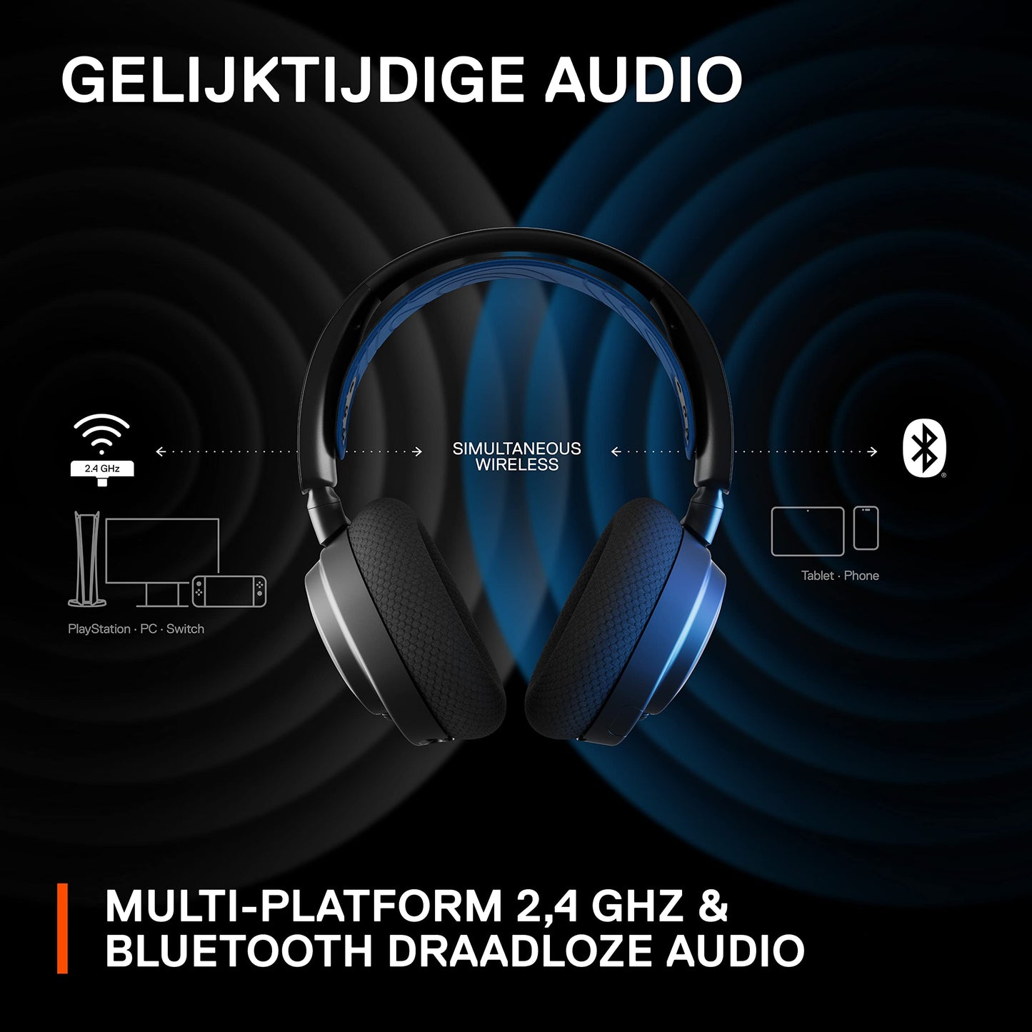 SteelSeries Arctis Nova 7P - Draadloze multi-systeem gaming & mobiele headset - Nova Acoustic Systeem - 2,4 GHz en gelijktijdige Bluetooth - 38 uur batterij - USB-C - Playstation, PC, Switch